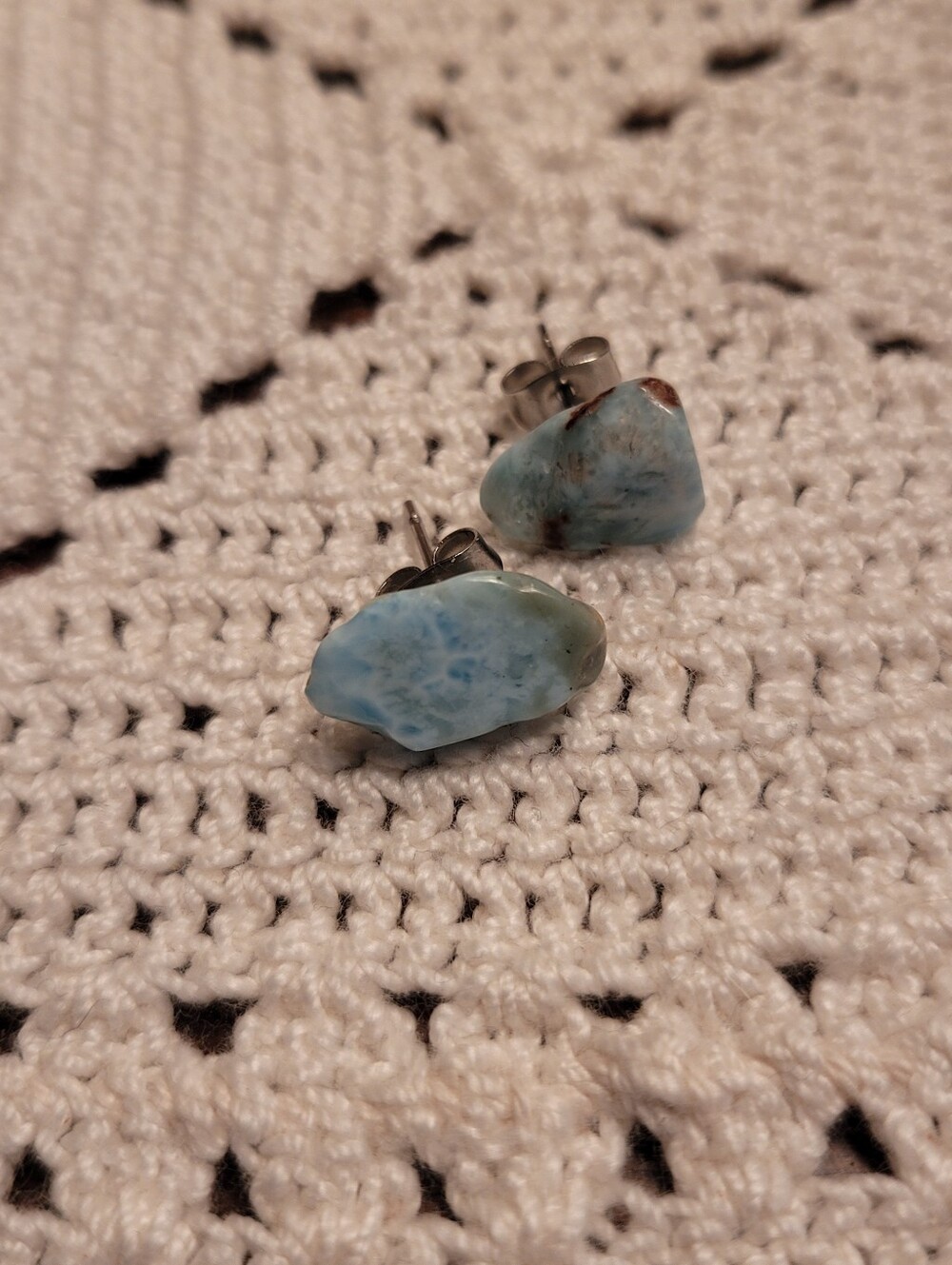 Larimar Blue Stone Stud Earrings - Women Jewelry